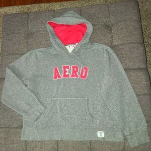 Y2K Aeropostale Women's‎ Grey Hooded AERO Sweatshirt Size Large